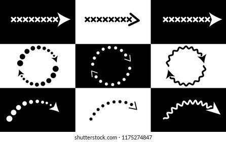 Isolated black and white  drawn arrows set on a white and black background. Arrows vector collection. Up and down arrows.
