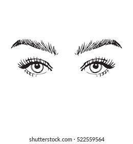 Isolated black and white female eyes. make up icon. hand drawn illustration