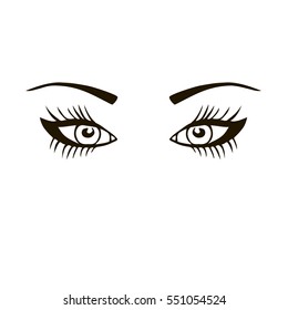 Isolated black and white female eyes. make up icon. hand drawn illustration