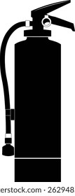 Isolado preto e branco extintor silhueta visão frontal vetor ilustração. 