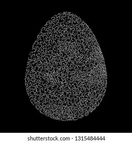 Isolated black and white floral vector seamless pattern in form of egg. Easter egg pattern. Calligraphic vintage flowers, swirls, lines, curves and ornament. Flourish decorative background