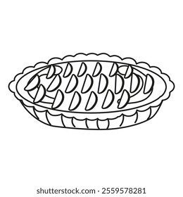 Isolated black and white French tarte tatin pie on a white background hand drawn