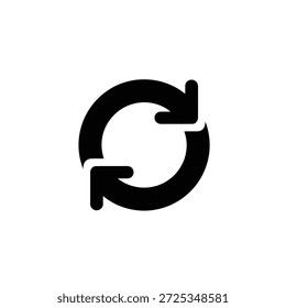 El gráfico aislado en blanco y negro presenta una forma de flecha circular que indica flujo direccional o rotación sobre un fondo transparente, estética limpia.