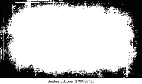 Borda isolada em preto e branco do quadro do Grunge com elemento gráfico de vetor de textura áspera angustiada