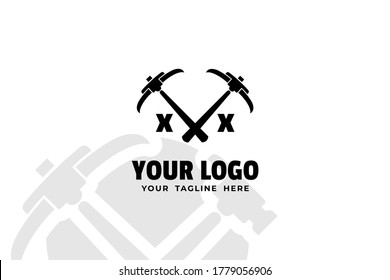 Logograma aislado de martillo blanco y negro para su negocio, empresa, construcción, construcción de corporaciones y muchos más