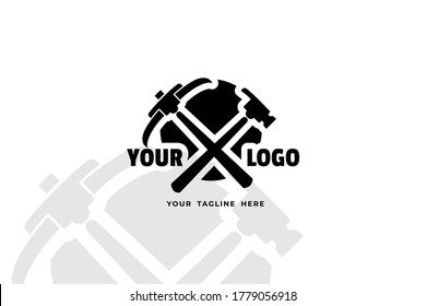 Isolated Black and White Hammer Logogram for your business, company, construction, building corporation, and many more