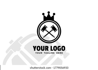 Logograma aislado de martillo blanco y negro para su negocio, empresa, construcción, construcción de corporaciones y muchos más