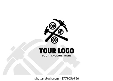 Isolated Black and White Hammer Logogram for your business, company, construction, building corporation, and many more