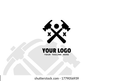 Logograma aislado de martillo blanco y negro para su negocio, empresa, construcción, construcción de corporaciones y muchos más