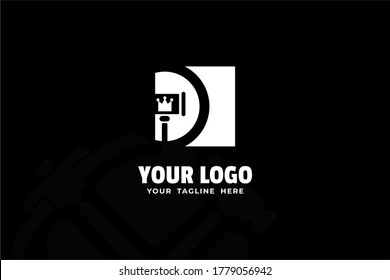 Logograma aislado de martillo blanco y negro para su negocio, empresa, construcción, construcción de corporaciones y muchos más
