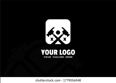 Isolated Black and White Hammer Logogram for your business, company, construction, building corporation, and many more