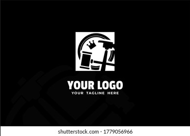 Isolated Black and White Hammer Logogram for your business, company, construction, building corporation, and many more