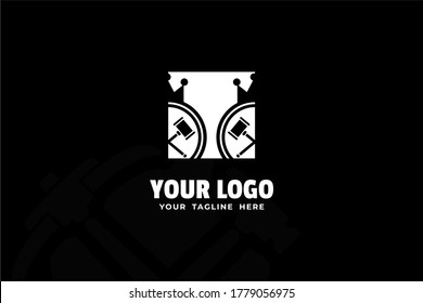 Isolated Black and White Hammer Logogram for your business, company, construction, building corporation, and many more