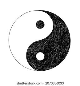 isolated black and white hand drawn sketch tao yin yang symbol chinese  religious infographics element for logo, sign, icon etc. flat vector design