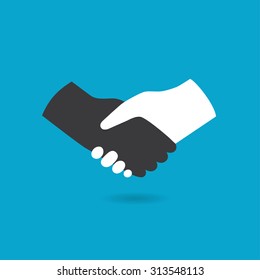 Isolated black and white handshake icon on blue background