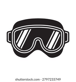 Isolated black and white illustration of protective goggles with clear antifog lenses and side ventilation