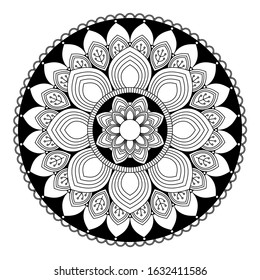 isolated black and white mandala art pattern with geometric and ornament details. For coloring, home decor, tattoo,background, graphic design material, wall picture, paper, printed fabric, fashion. 