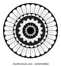 isolated black and white mandala art pattern with geometric and ornament details. For coloring, home decor, tattoo,background, graphic design material, wall picture, paper, printed fabric, fashion. 