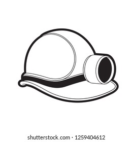 isolated black and white mining helmet vector drawing
