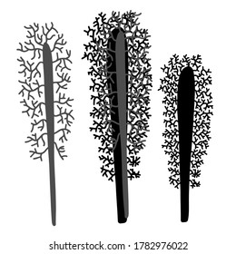 Isolated black and white set of vector design with silhouettes and lined trees. The design is perfect for stickers, badges, decorations, stationary and tattoos. 