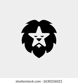 isolated black and white star-shaped lion head logo