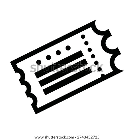 Isolated black and white ticket icon with perforated edges and lined details on clean background for event admission