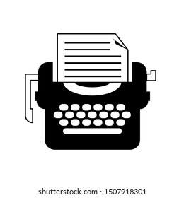 Isolated black and white typewriter icon. Flat Vector for writers