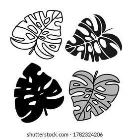 Einzeln Schwarz-Weiß-Vektordesign von tropischen Blättern, ausgekleidet, Silhouette