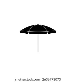 Isolated black and white vector graphic featuring a simplified illustration of a beach umbrella, perfect for summer, vacation, or relaxation themes, cutout on white.