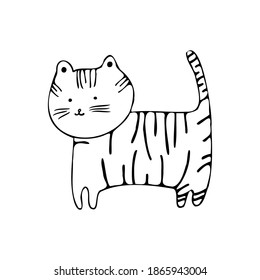 Isolación de diseño vectorial blanco y negro de un tigre tigre lindo y abstracto alineado. El diseño es perfecto para tarjetas, pegatinas, carteles, coloreado, postales, logos, tatuajes