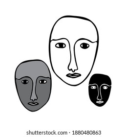 Isolación de ilustraciones vectoriales en blanco y negro de caras cubistas alineadas abstractas. El diseño es perfecto para pegatinas, paquetes, decoraciones, textiles, superficies, estacionarios