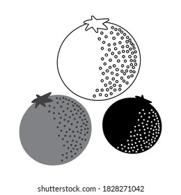 Isolated black and white vector set of abstract fruits lined ornamental silhouettes of oranges. Can be used for printing on paper, stickers, badges, bijouterie, cards, textiles.