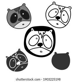 Diseño de conjunto de vectores aislado en blanco y negro de racconos abstractos adornados lindos y alineados. El diseño es perfecto para pegatinas, logotipos, decoraciones, ilustraciones de colores