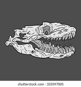 Isolated black and white vector Snake skull . Side View.