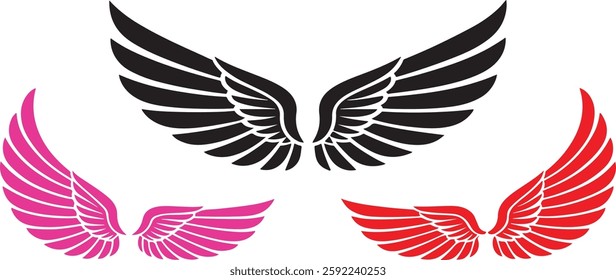 Isolated black wings icon Vector, black wings Silhouette,black wings icon set