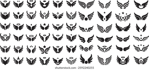 Isolated black wings icon Vector, black wings Silhouette,black wings icon set