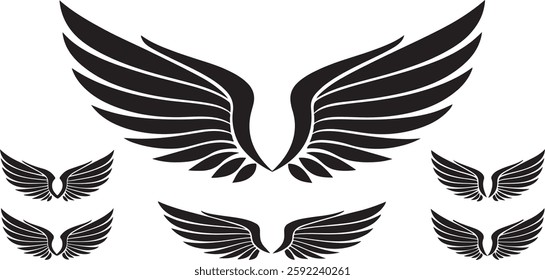 Isolated black wings icon Vector, black wings Silhouette,black wings icon set