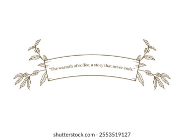Isolated blank arc rectangle banner frame with coffee plant leaves or branch decoration vector