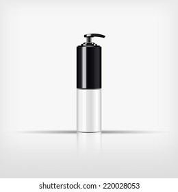 Isolated blank black cosmetic and white with pump top bottle on white background (vector)