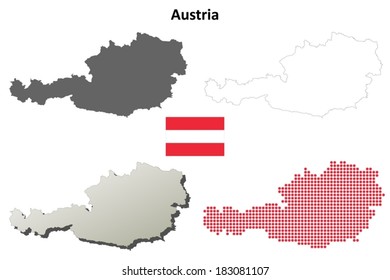 Isolated blank contour maps of Austria - vector version