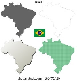 Isolated blank contour maps of Brazil - vector version