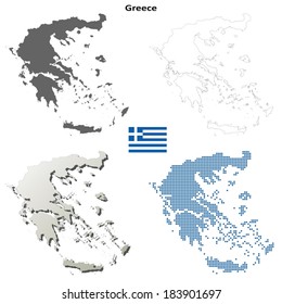 Isolated blank contour maps of Greece - vector version