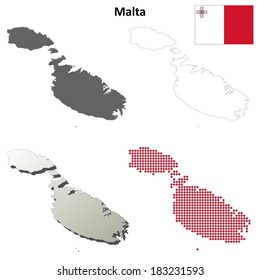 Isolated blank contour maps of Malta - vector version