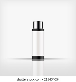 Isolated blank cosmetic black bottle with silver cap on white background (vector) 