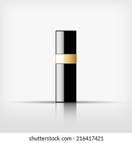 Isolated blank cosmetic black bottle with gold band on white background (vector) 