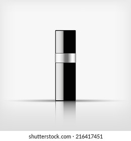 Isolated blank cosmetic black bottle with silver band on white background (vector) 