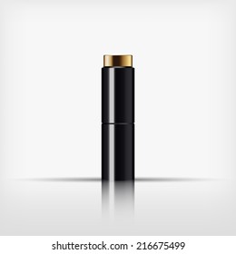 Isolated blank cosmetic black bottle with gold cap on white background (vector)