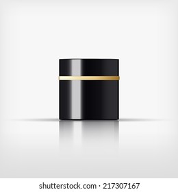 Isolated blank cosmetic black bottle with gold band on white background (vector)
