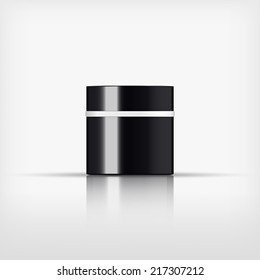 Isolated blank cosmetic black bottle with silver band on white background (vector)