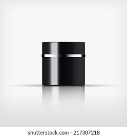 Isolated blank cosmetic black bottle with silver band on white background (vector)
